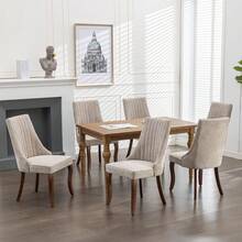 2/4/6 Piece Set Beige Linen Upholstered Dining Chairs, Farmhouse Channel Tufted Dining Chair With Solid Wood Legs For Kitchen,Dining Room. - Màu be - Xem 12