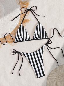 Women's Sexy & Fashionable 2 Pieces Swimwear, Purple Color, Random Print, Suitable For Summer Beach Vacation - Black - View 4