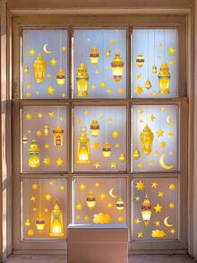 Star & Moon Pattern Static Cling Wall Sticker Window Decal, Home Decor Sticker, Suitable For Gifts, Holiday Decoration, Windows, Walls, Shop Displays, Middle Eastern Holiday Parties, Crescent Moon Themed Parties - Multicolor - View 5