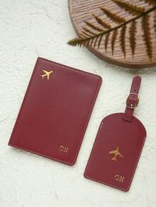 Takeoak 2PCS Custom Name Passport Holder & Luggage Tag Set Customized Gold Monogram Name Faux Leather Passport Cover With A Luggage Tag Customize Hot Stamping Travel Accessories Handmade Document Card Chic Travel Gift Birthday Bridesmaid Gifts For Friends, All-Purpose, Large Capacity, Versatile, Casual, Basics, Custom, Personalized, Unique, Customized - Multicolor - View 12