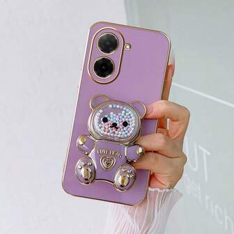 Funda de teléfono plegable con diseño de oso de unicolor, resistente a golpes, ligera y antideslizante, con diseño minimalista de líquido de caramelo, compatible con Samsung Galaxy S26-S20, A02S-A07, A11-A17/A20-A70, Redmi Note 7/8/9/10/11/12/13/14/15/A5/A3/A2/A1/9/10/12/13C/14C/15C, OPPO, Honor MAGIC 5/6/7 LITE, HW, Realme, Reno