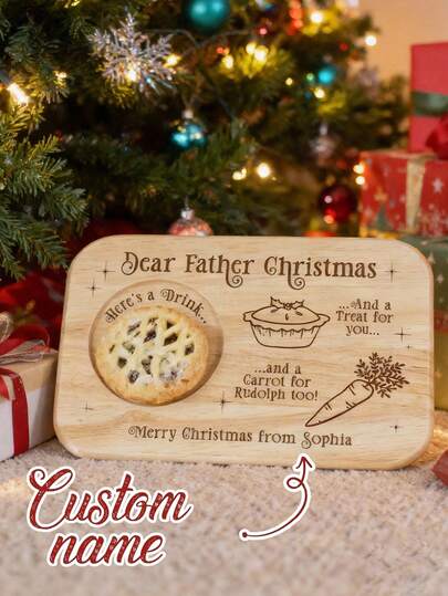 Personalised Christmas Eve Board, Wooden Santa's Treats Plate, Custom Kids Name Board,Father Christmas Personalised Christmas Eve Plate, Christmas Eve Board, Christmas Eve Treat, Mince Pie, Milk, Carrot, Christmas Eve Platter,Personalised Christmas Eve Plate, Tea & Biscuit Board, Dear Father Christmas, Mince Pie Or Cookie For Santa, Carrot Or Milk For Rudolph