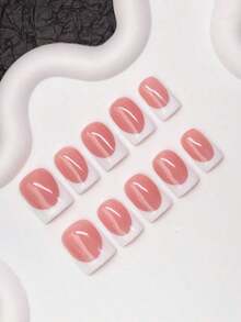 10pcs/Set Handmade Square Nail Tips, Y2K Baddie Style, & White Color With French Tip Design, Suitable Women & Girls, Includes Tools, Great Ladies Nails Nail Supplies Handmade Press On Nails - Nhiều màu - Xem 1