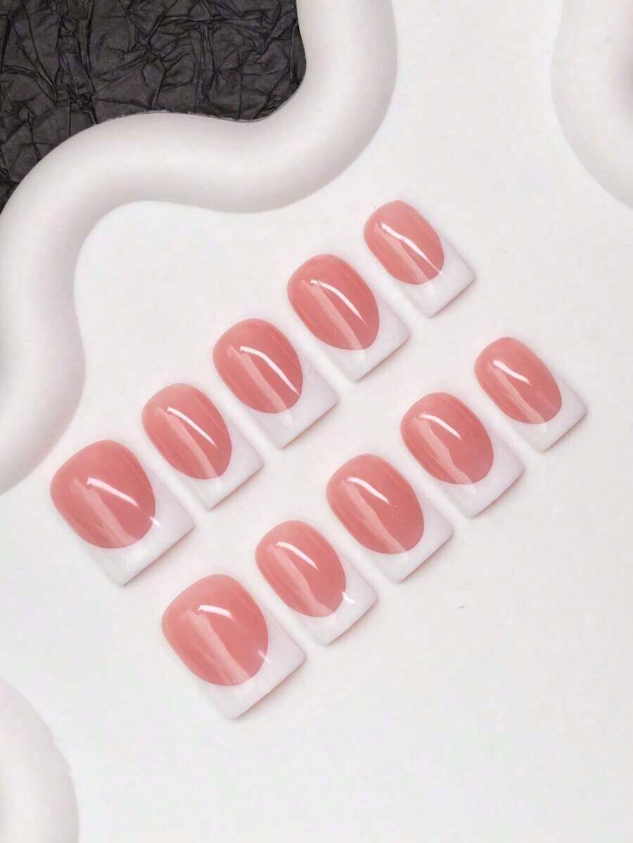 10pcs/Set Handmade Square Nail Tips, Y2K Baddie Style, & White Color With French Tip Design, Suitable Women & Girls, Includes Tools, Great Ladies Nails Nail Supplies Handmade Press On Nails - Nhiều màu - Xem 1