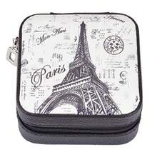 NewYoption Paris tower Pattern PU Jewelry Holder Box Display Accessories Ring Earring Bracelet Storage Zipper Case PU Leather Portable Traval Jewelry Box Organizer Black - TorredePars - Ver 3