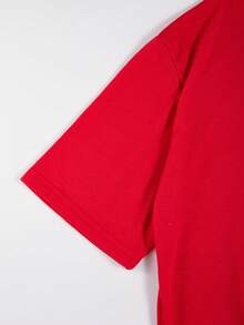 Women's Plain T-Shirt, No Print, Cotton Blouse, Casual, Cute, Premium Knit, Short Sleeve, Round Neck Shirt - 紅色 - 查看 4