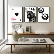 1/3 Obraz ścienny z nadrukiem w panterkę, obraz na płótnie z motywem szczęśliwej kuli 8, różowy plakat dla dziewcząt, elegancki obraz dekoracyjny odpowiedni do sypialni, salonu lub akademika, prezent dla niej, rama nie jest dołączona - Wielokolorowe - Zobacz 3