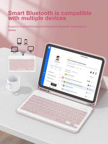 PU皮革键盘保护套，带可拆卸无线键盘、150mAh电池和Apple Pencil收纳槽，兼容iPad（A16）第11/10代、第7/8/9代，iPad Air第4/5代（M2 2024/M3 2025），iPad Pro 11英寸（2018/2020/2021/2022），粉色 - 粉色 - 查看 8