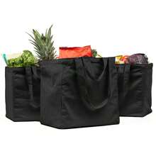 Canvas Grocery Bag 3pc XL Set With Real Pockets, Long Shoulder Strap And Short Handle. Heavy Duty, Foldable, Washable - Black - View 8
