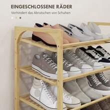 Schuhregal Schuhständer aus Bambus 4 Ebenen für bis zu 12 Paar Schuhe mit Griff für Eingang Schlafzimmer 76 x 33 x 67 cm Natur - Camel - Voir 5