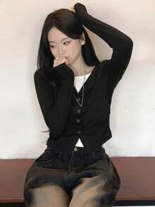 2025 Spring/Autumn Casual Versatile Women Button-Up Knit Cardigan