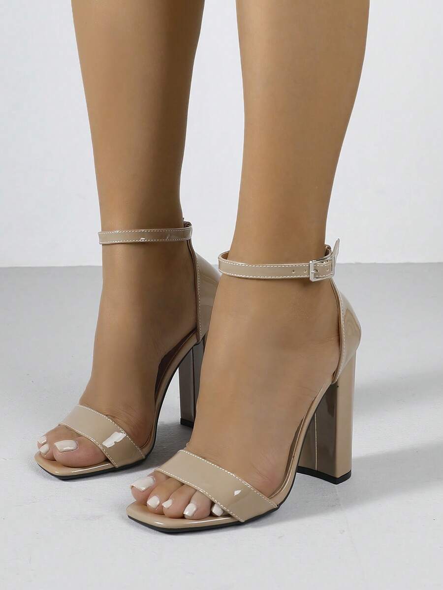 Timesize Giày cao gót đế thô màu mơ cho nữ, giày cao gót dự tiệc cưới, công sở trang trọng cho mùa hè - Màu be - Xem 1