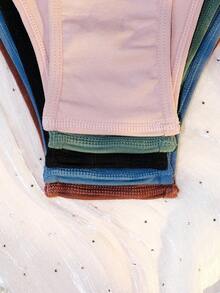 5pcs/Pack Plus Size Women's Sexy Panties, Basic Solid Color Comfortable Knitted Low Waist Soft Thong, Suitable For All Seasons And Daily Wear - Multicolor - View 5