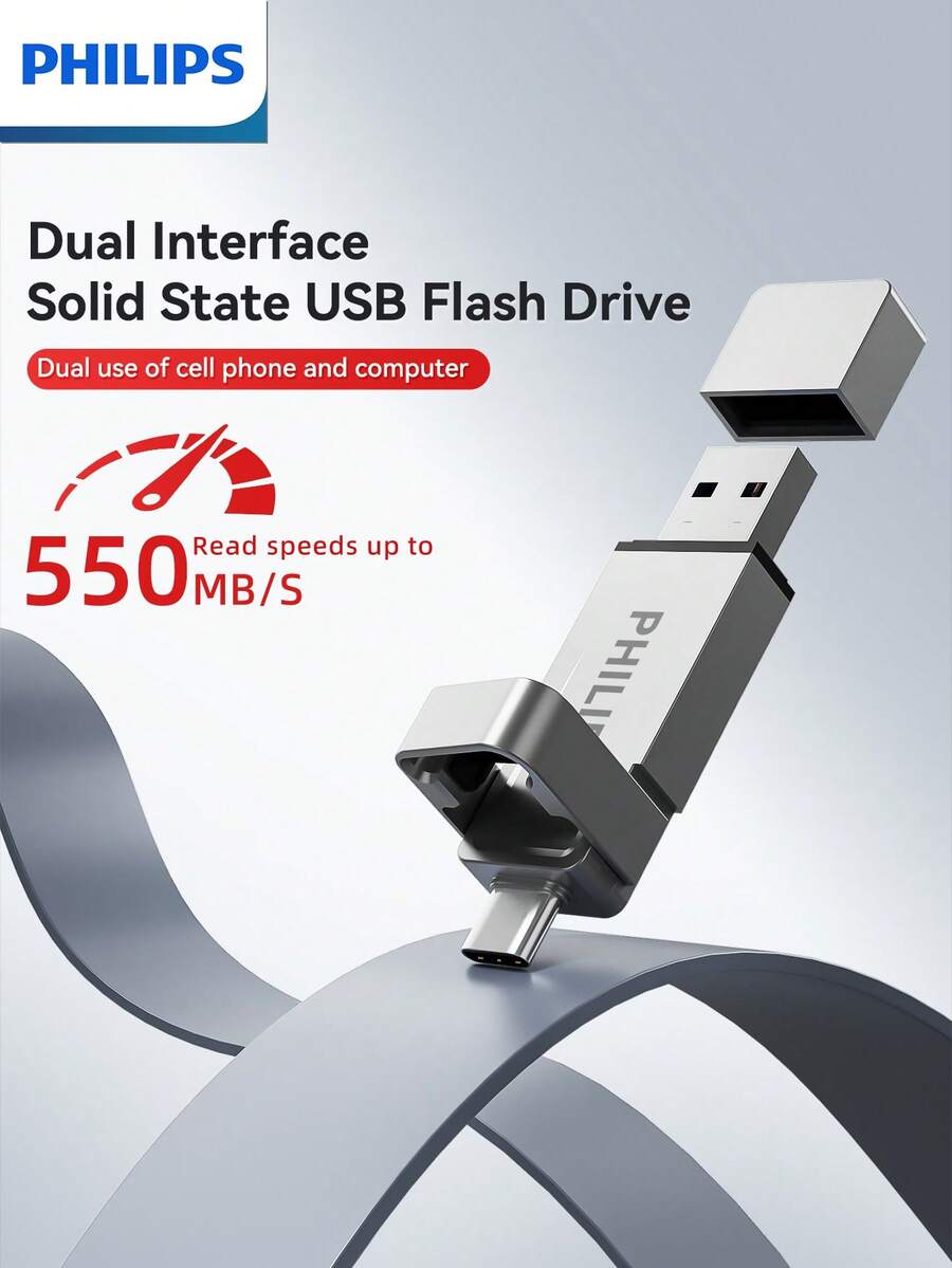 PHILIPS 飞利浦3.2固态机械U盘是一款双用途固态U盘，采用机械外壳，拥有高性能、稳定的传输能力和双磁头设计。提供128GB、256GB、512GB和1TB四种大容量选择，兼容智能手机、平板电脑、电脑和音箱等大多数设备。 - 銀色 - 查看 1