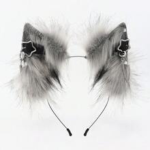 Handmade Realistic Animal Ear Headband Plush Cat Ear Metal Punk Chain Cosplay Comic Exhibition Prop Headwear Ears European And American Style - 深灰 - 查看 2