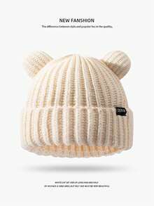 1pc Women's Bear Ear Knit Hat Set - Multiple Colors Available (Black, Beige, Brown), Outdoor Streetwear Style, Cute & Warm - Style 1 - View 4