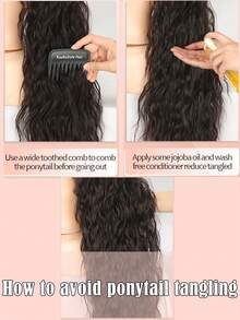 卷发马尾接发，深棕色，爪夹式接发，20英寸波浪马尾假发，合成自然蓬松假发，日常假日使用 - 彩色 - 查看 7