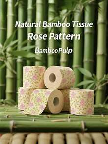 1 Roll Floral Pattern Toilet Paper, Rose Design, Decorative Napkins, Holiday Handkerchief Paper, Suitable For Home, Office, Bathroom, Travel, Creative Tissue, European Size, Euro/Dollar Printing, Rose Print Bamboo Pulp Toilet Roll - Multicolor - View 2