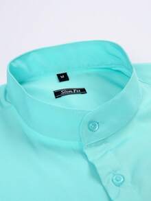 Rand paul Men's Modern Short-Sleeve Shirt With Mandarin Collar, Stretchy Fabric, And Slim Fit Cut. - 水綠色 - 查看 2