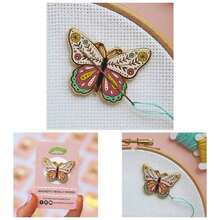 - Minder de agujas de punto de cruz, mariposa, para costura, bordado y accesorios de costura, esmalte y magntico - Rosa, amarillo, verde - Ver 1