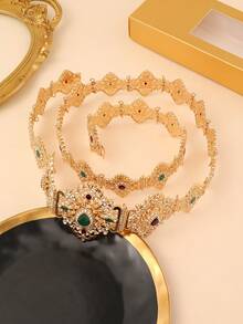 1pc Luxury Teardrop Crystal Embellished Metal Waist Belt For Women, Adjustable Length, Suitable For Middle Eastern Saudi Arabian Wedding Bride, Festival Party, Body Jewelry