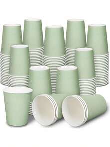 90/50/20/10个装纸杯，派对纸杯，鼠尾草绿纸杯，冷饮杯和咖啡杯，派对饮具，适合生日派对、婚礼、母亲节等场合 - 彩色 - 查看 4