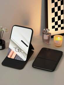 1pc Foldable Makeup Mirror With Desktop Stand, Suitable For Travel, Vanity, Room Decor, Dorm, Beauty Gift (Rectangular) - White - View 14
