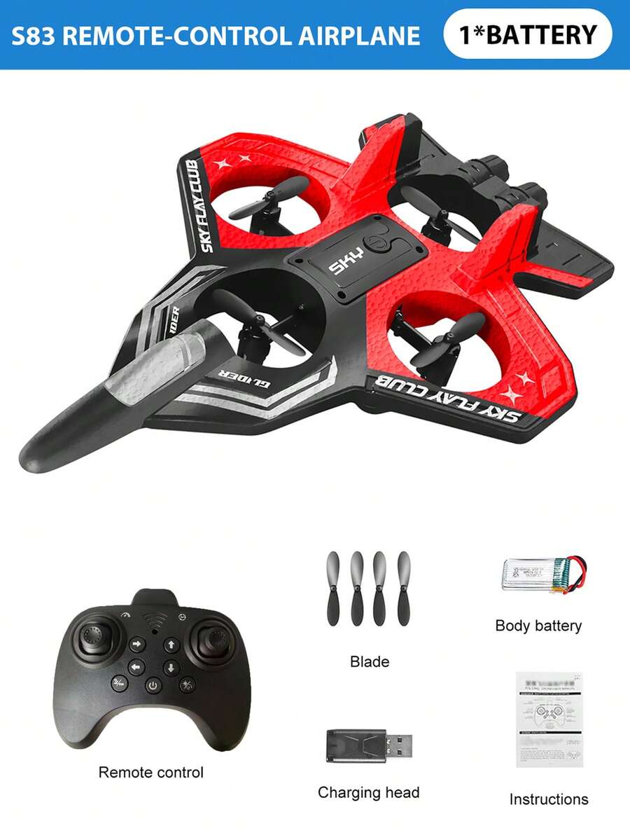 4DRC Najnowszy dron bojowy S83 z 2025 roku, zdalnie sterowany, z kontrolerem ręcznym i czujnikiem grawitacji. Posiada funkcje startu/lądowania jednym przyciskiem, obrotu o 360° i lotu w zawisie. Dodatkowo, jest to samolot bojowy/szybowiec z pianki EPP, zabawka odpowiednia zarówno dla mężczyzn, jak i kobiet.