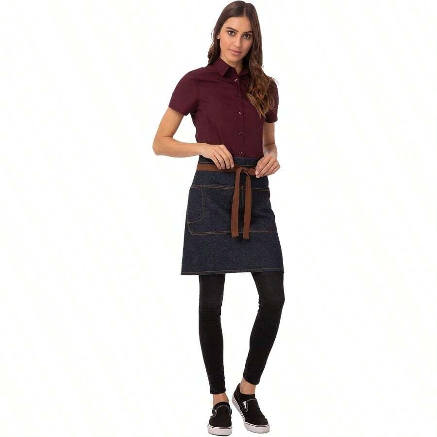 Unisex Memphis Half Bistro Apron For Kitchen And Restaurant Use Durable Adjustable And Stylish Design With Multiple Pockets For Efficient Food Service And Professional Appearance - IndigoBlue - Xem 1