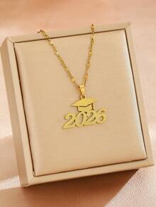 2026 Graduation Cap Necklace, Stainless Steel Material, Gold Sandblasted Finish, Suitable For Male And Female Graduates, Friends, Graduation Gift, Back To School Accessory - Multicolor - View 7