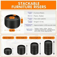 Risers Bed Risers Heavy Duty 1 Inch, 2 Inch, 3 Inch, 4 Inch Round Adjustable Bed Lifts Riser For Desk Legs Table Couch Sofa Chair Refrigerator Washing Machine (1 Inch, Black, 4 Pack ) - Black 4 Pack - View 2