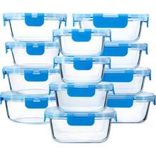 24-Piece Glass Food Storage Containers (12 Glass Bowls + 12 Lids) With Upgraded Snap Locking Lids – Airtight Lunch Containers, Suitable For Microwave/Oven/Refrigerator/Dishwasher (Gray) - 藍色 - 查看 1