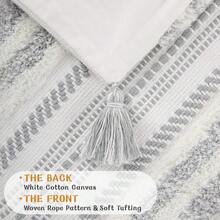 Lumbar Boho - Funda de almohada decorativa con borlas para cama de granja tejido neutro color gris - Crema GrisyBlanco - Ver 3