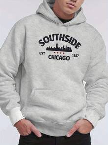 South Side Fundada en 1857, Sudadera de Terciopelo Impresa para Hombre de Chicago para Otoño e Invierno, Sudadera de Marca de Moda Versátil y Holgada con Capucha para Primavera y Otoño, Talla Extra Grande,One piece of 100% polyester 260g,One piece of 100% polyester 260g - Gris - Ver 3