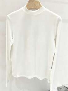 270g Autumn/Winter Thermal Stand Collar Long Sleeve Base Layer, Warm, Slimming, Solid Color, White, Versatile - White - View 5