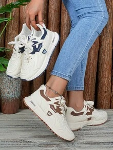 1 Pair Thick Sole Cushioned High-Top Lace-Up Breathable Casual Sports Sneakers, Athletic Running Shoes