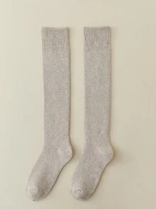 1/3 Pairs Solid Color Thick Thermal Lined Knee High Socks, Warm For Matching With JK Skirt, Y2k, Cozy