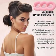 3pcs Women's No-Heat Hair Curler Set, Slouchy Sleeping Hair Curling Tool, Natural Rubber Curling Rods That Won't Damage Hair Or Scalp - Pink - View 6