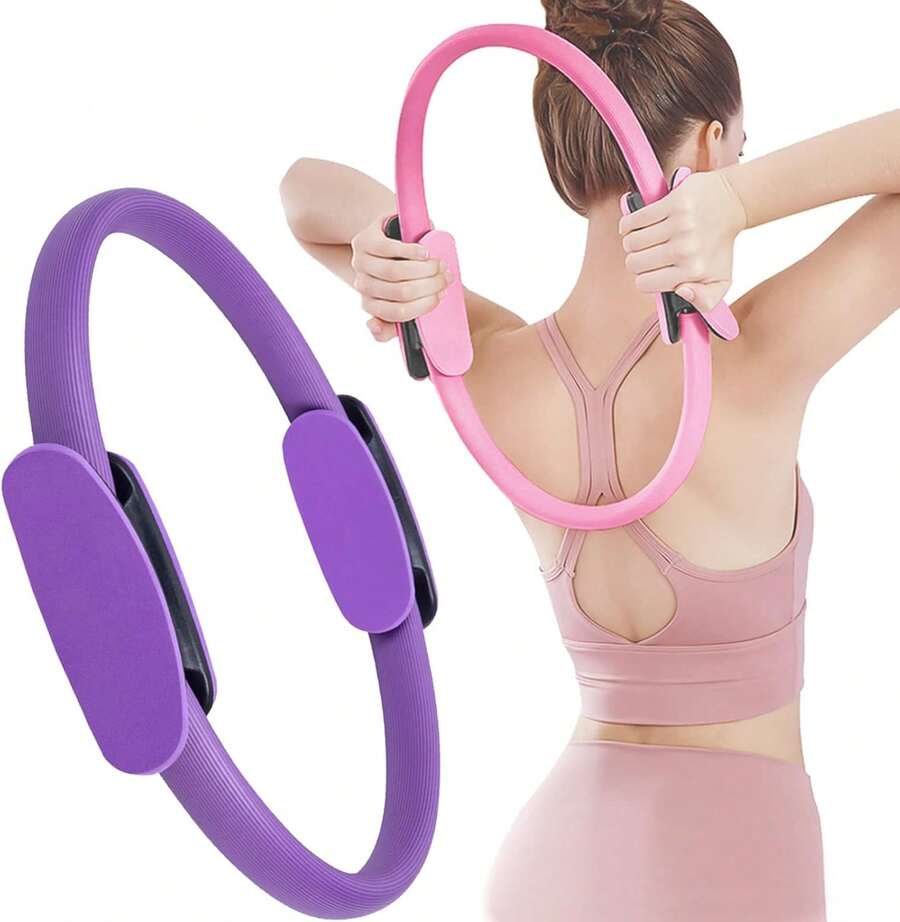 Anillo de Pilates, diámetro 15in/38cm Dual Gripped Fitness Aro de Resistencia Accesorios para Pilates, NBR Antideslizante Suave Confortable Ideal para Yoga - Morado - Ver 1