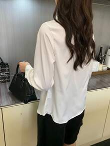 Plus Size Women Solid Color Long Sleeve Elegant Business/Formal Shirt - White - View 3