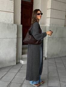 Women's New Minimalist Versatile Commute Daily Knit Cardigan, Long Length - Dark Grey - View 6