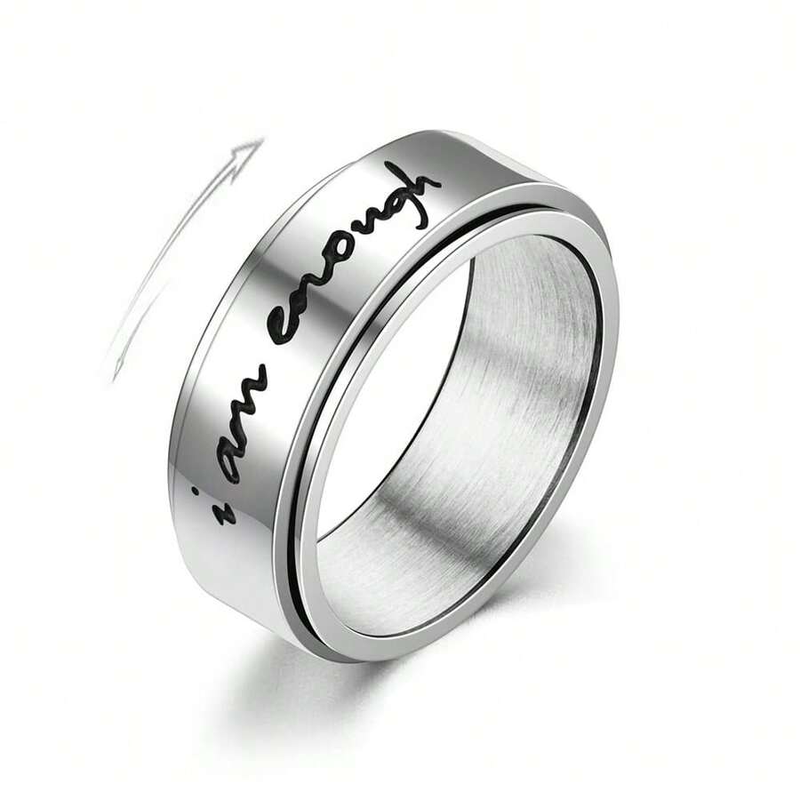 OIDIMS I Am Enough Inspirational Message Rings Minimalist Spinner Fidget Ring Rotate StacFKing Finger Band Stainless Steel Fashion Encouragement Statement Jewelry For Women Men Birthday Xmas Gifts,8 - 8 - Xem 1