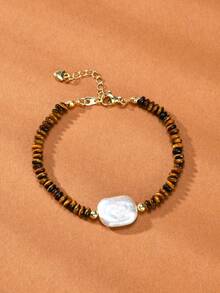 1 pièce Bracelet pour femme avec perle naturelle, cristal naturel, perle de calcul en pierre naturelle, convient pour un port quotidien