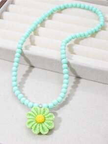 1件套女孩可爱花朵串珠吊坠项链首饰套装，适合节日派对生日礼物 - 彩色 - 查看 6