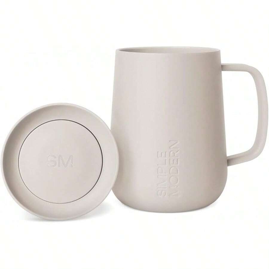 de Café para Viajes con Asa, Vasoérmico de Café de Acero Inoxidable con paraé, Regalos para Mujeres y Hombres, Voyager Colección, 350ml, Midnight Black - Beige (abedul almendrado) - Ver 1