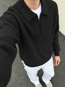 1pc Teen Boy's Solid Klein Blue Minimalist Casual Versatile Commuting Sweater, Autumn/Winter