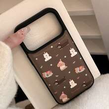GUCADI 1pc Black & Coffee Color Puppy, Brown Puppy Design Phone Case Compatible With IPhone 15, 16, 13, 14, 11, Leather Texture, Cute, Personalized, Creative, Retro, Geometric, Cartoon, Kawaii, Niche, Ins Style - Coffee Brown - View 4