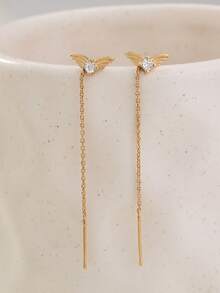 Nooxian 1对女士耳环，时尚翅膀微镶嵌立方氧化锆奢华流苏耳环，独特珠宝礼品 - 金黃色 - 查看 7