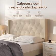 Double Bed Base, Full Size And Queen Size Headboard Base, Footboard With Tufted Wings, Wooden Slat Support, No Box Spring Needed, Gray - 杏色 - 查看 5