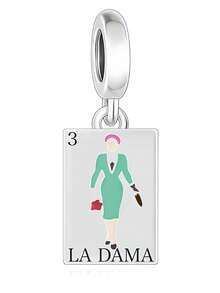 1件 S925 純銀墨西哥 Lotería 卡牌吊墜，彩色樹脂方形塔羅牌吊飾 DIY 手鍊珠飾配件 - 銀色 - 查看 19